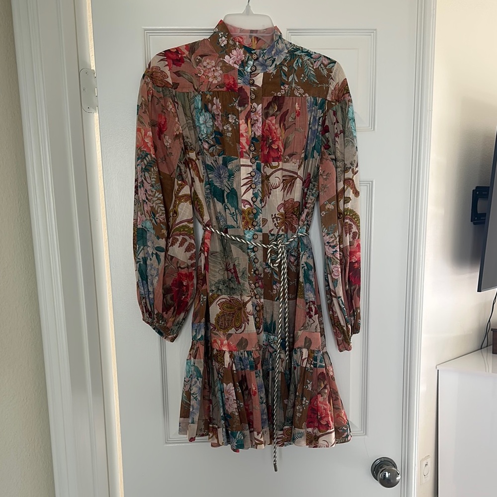 Zimmermann Brown and Green Long Sleeve Sundress